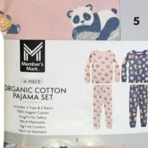 MEMBER'S MARK 4-Piece Organic Cotton Pajama Set - New In Package Girl's Size 5 - Picture 3 of 4